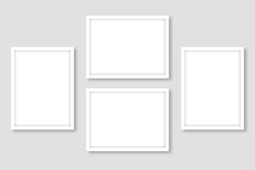 4 Blank white rectangle photo frames template design in a simple layout and a wall gallery look. Used as a printable photo collage for your album pictures or photographs collection in a clean style.