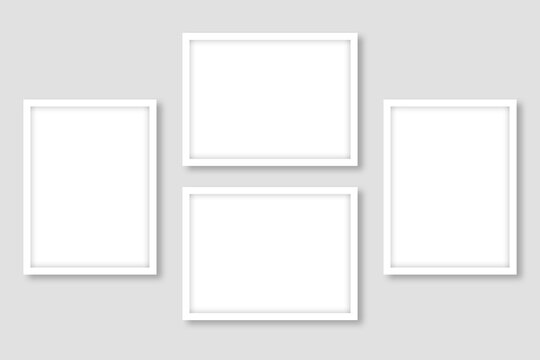 4 Blank white rectangle photo frames template design in a simple layout and a wall gallery look. Used as a printable photo collage for your album pictures or photographs collection in a clean style.