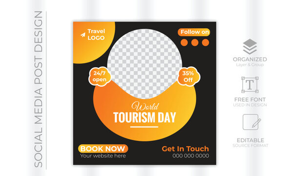 vector modern tourism social media post design template
