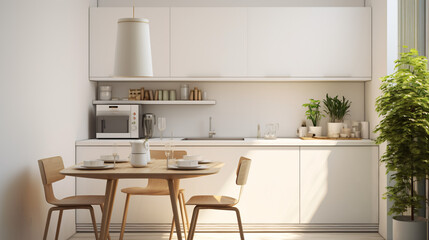 Fototapeta na wymiar Interior design of minimal kitchen room with white wall