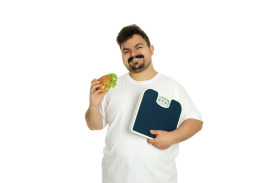 PNG, Concept of weight loss, young fat man isolated on white background