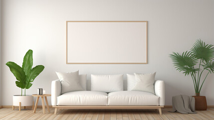 Interior poster mock up living room with colorful poster