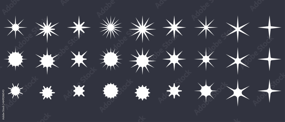 Aufkleber stars. set of editable icons. vector icon on a black background. flat design. a set of various spiky