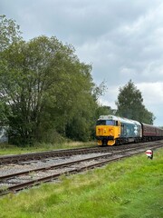 Obraz premium Vintage diesel train on the East Lancashire railway. Taken in Ramsbottom Lancashire England. 