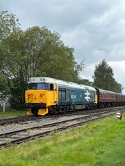 Fototapeta na wymiar Vintage diesel train on the East Lancashire railway. Taken in Ramsbottom Lancashire England. 