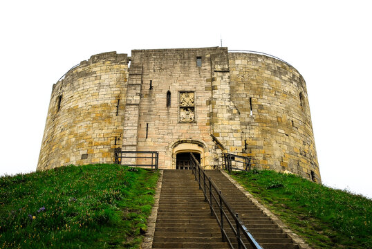Clifford's Tower, a historic castle in York, isolated on white background