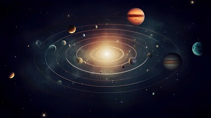 a solar system filled with many planets and stars.