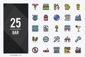 25 Bar Lineal Color icons pack. vector illustration.