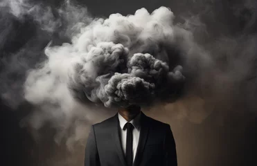 Foto op Canvas A mental Health Concept of a fictional man with a dark cloud over his head - Depression -  Generative AI Illustration © AI Visual Vault
