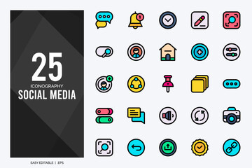 25 Social Media (Pintrest) Lineal Color icons pack. vector illustration.