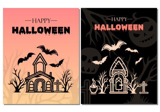 Halloween background, banner, design. Halloween cards, template, hand drawn invitation