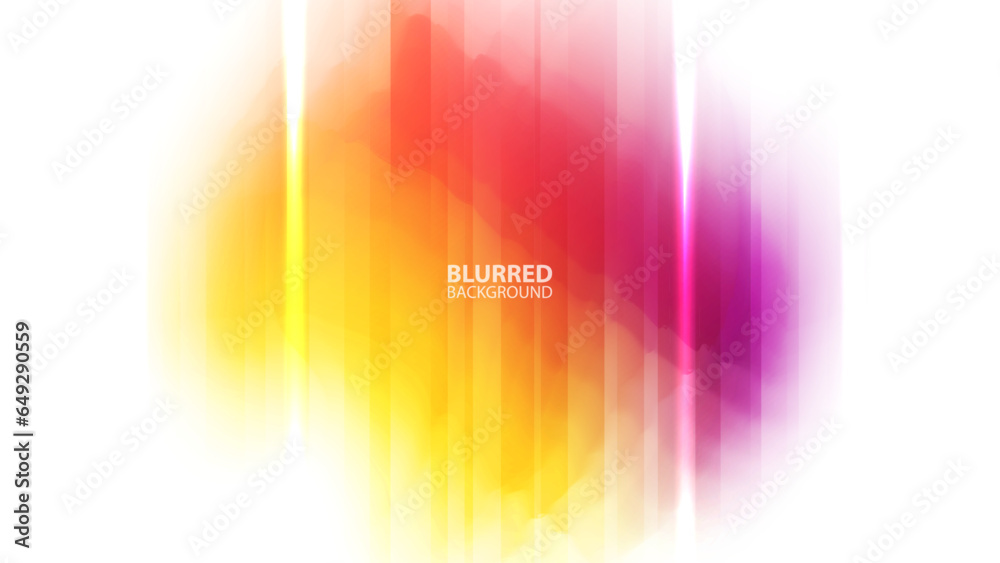 Poster Defocused colored stain. Abstract background with vertical dynamic lines. Futuristic blurred vibrant color gradient banner for creative graphic design. Vector illustration.