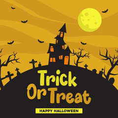 Trick or Treat Halloween party and sale design with cute and funny vector style