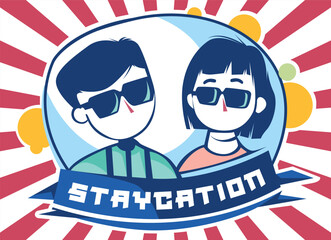 Obraz premium Vector travelling couple logo going to go on vacation concept illustration