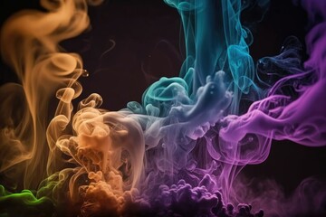 Colorful smoke of vape on black background. Abstract background for design