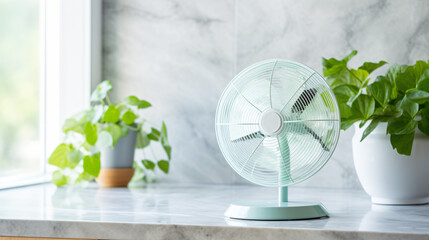 Modern electric fan on countertop