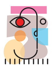 Minimalist abstract face person line and shapes vector illustration. Isolated on white background.