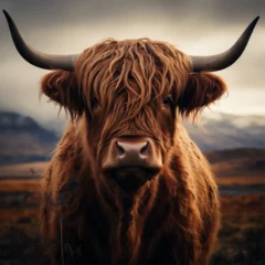 Cercles muraux Highlander écossais A highland cow on a scottish field