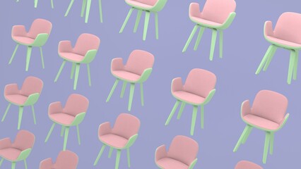 Background of chairs. Multicolored. 3D rendering. 3D illustration