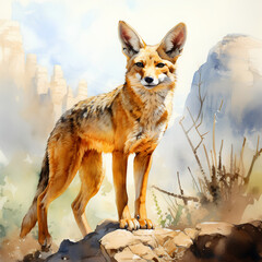 絶滅危惧種　アビシニアジャッカル｜Abyssinian jackal Endangered species Generative AI