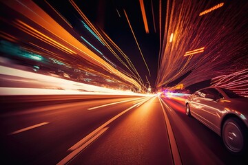 Car on the road with motion blur speed light trails abstract background