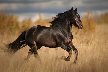 Fototapeta premium A magnificent stallion galloping across the grasslands. Generative AI