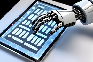 Roboter bedient Computer mit Touchscreen