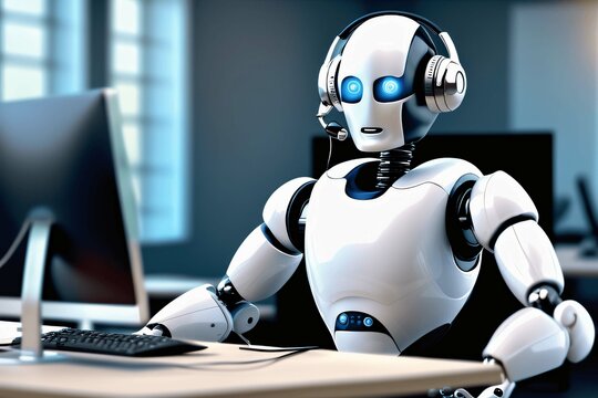 Roboter am Schreibtisch als Callcenteragent Sachbearbeiter