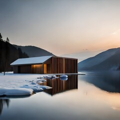 wood hoiuse with sunset on the beach