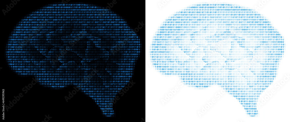 Poster brain artificial intelligence concept with bit binary 1 0 blue glow transparent background