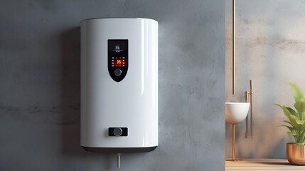 A wall in the bathroom with a gas water heater. Gas boiler - heating and hot water supply.