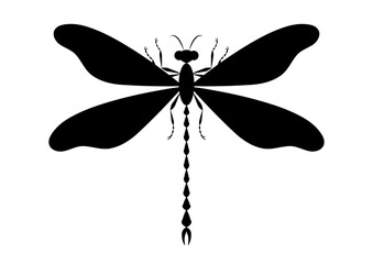 Black and White Dragonfly Silhouette in Flat Style Vector