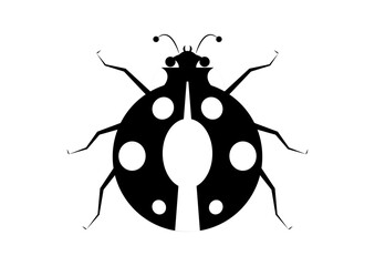 Black and White Ladybug Silhouette in Flat Style Vector