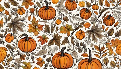 seamless pattern with autumn harvest, seamless pattern with vegetables, seamless pattern with pumpkins