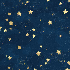 Seamless-pattern-of-the-night-sky-with-gold-foil-constellations-stars-and-clouds-watercolor