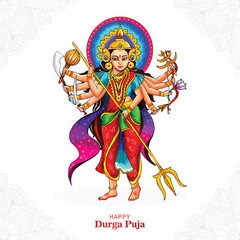 Obraz premium Happy durga puja india festival holiday card illustration background
