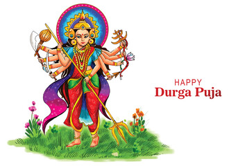 Fototapeta premium Happy durga puja india festival holiday card illustration background