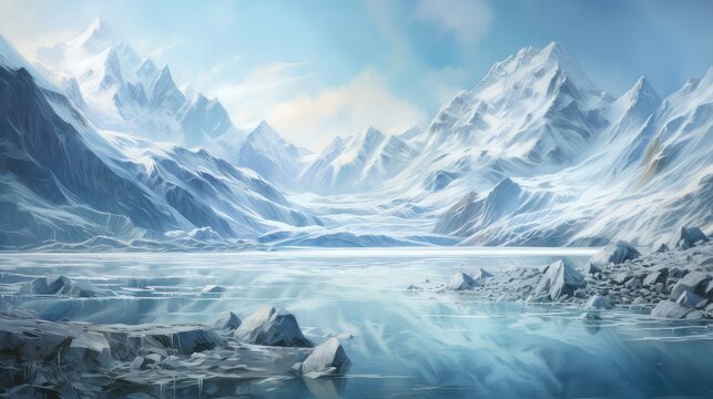 nature glacial serenity glaciers illustration water landscape, beautiful natural, mountain lake nature glacial serenity glaciers