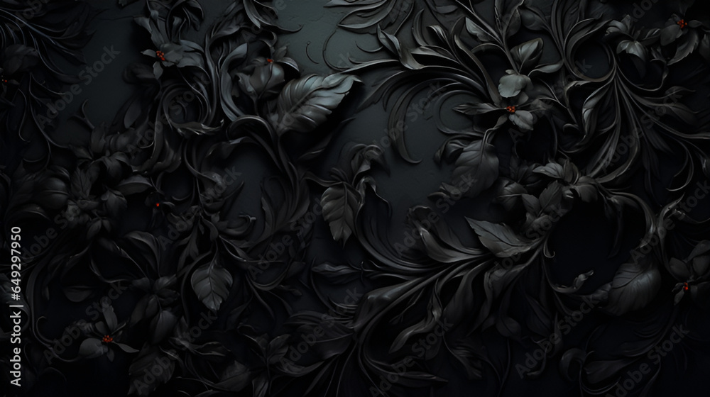 Wall mural black floral background | Generative AI