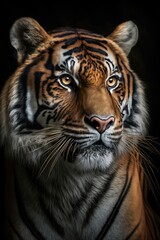 Fototapeta premium Portrait of a tiger on a black background in the studio
