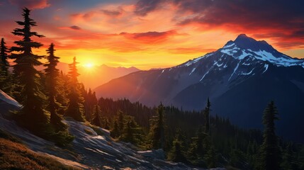 Obraz premium outdoor fiery sunset cascades illustration sky travel, beautiful scenic, view summer outdoor fiery sunset cascades
