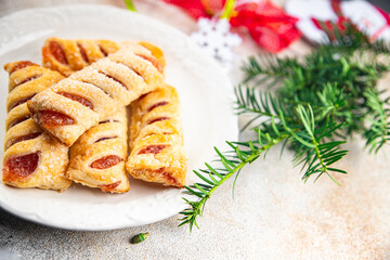 christmas sweet dessert puff bun strawberry filler holiday treat new year and christmas meal food...
