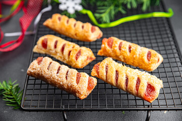 christmas sweet dessert puff bun strawberry filler holiday treat new year and christmas meal food...