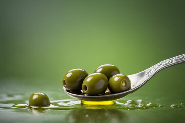 Olives floating on a green background