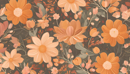 seamless pattern with autumn flowers, seamless floral background, seamless floral pattern