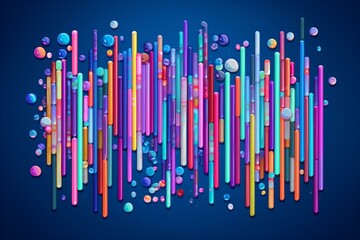 Vibrant candy sticks on blue backdrop - computer-generated graphics. Generative AI