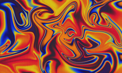 Colorful fluid and liquid ink with grain texture background. Dynamic contemporary art backdrop. Grainy swirl color combination graphic element for poster, banner, presentation, branding, or magazine.