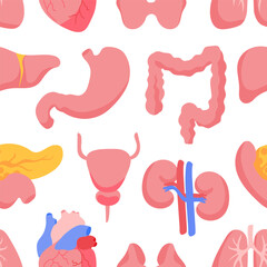 Cartoon human internal organs. Seamless pattern. Inner body parts. Wrapping or gift paper. Vector.