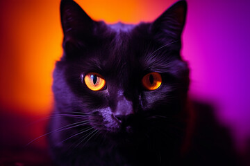 black cat close up portrait for Halloween