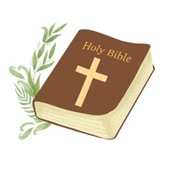 Holy bible isometric icon on white background. Bible flat design icon holy bible between branches cartoon. Christian Holy Bible Book